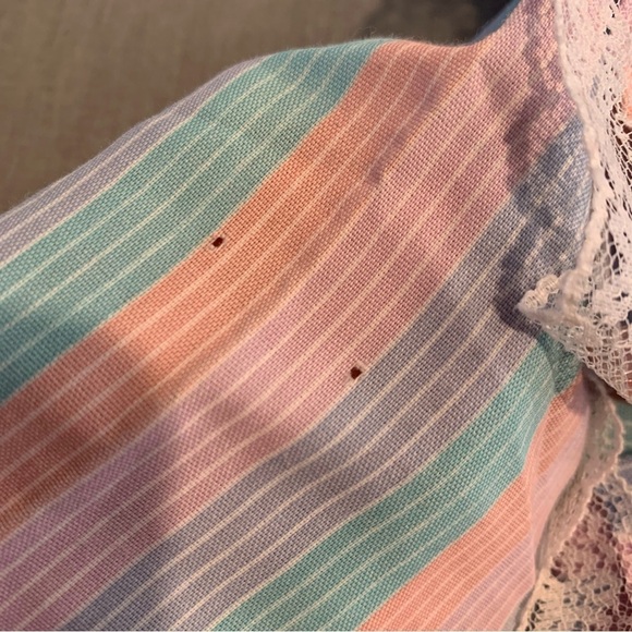 Vintage Toddler Girl Rainbow Stripe Dress 2T Lace Buttons Ribbon Kawaii Bow Cute - Picture 14 of 15